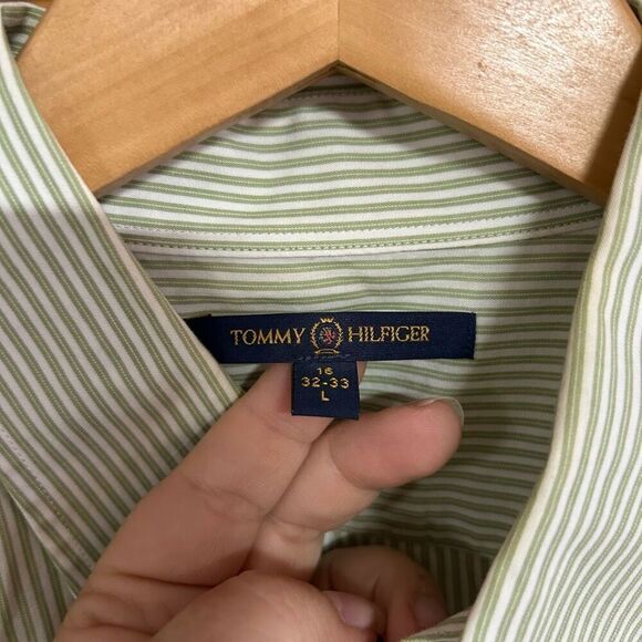 Tommy Hilfiger Set of 2 Long Sleeve Striped Button-Down Shirts Green and Blue La - Picture 10 of 10